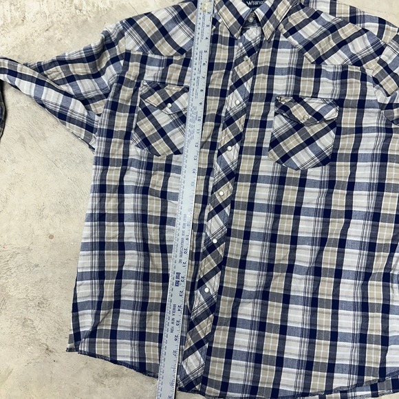 Wrangler Western Plaid Long Sleeve Pearl Snap Shirt Men's XXL XXLTG Blue Beige - Picture 3 of 5